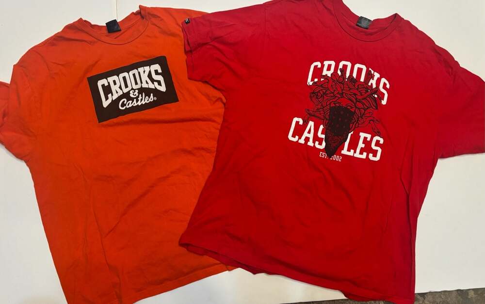 Lot of 2 Crooks & Castles Graphic T-Shirts Red and Orange Men's XL
